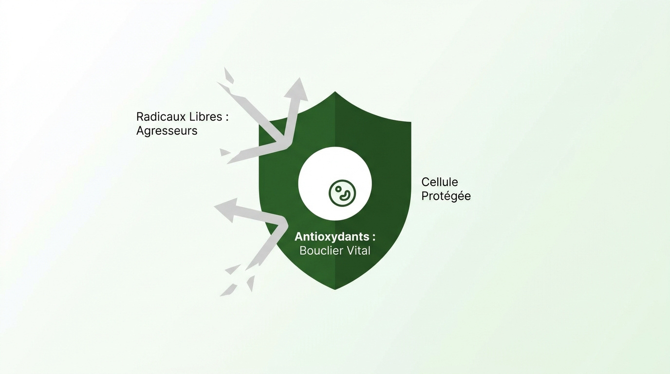 Illustration des antioxydants agissant comme un bouclier protecteur