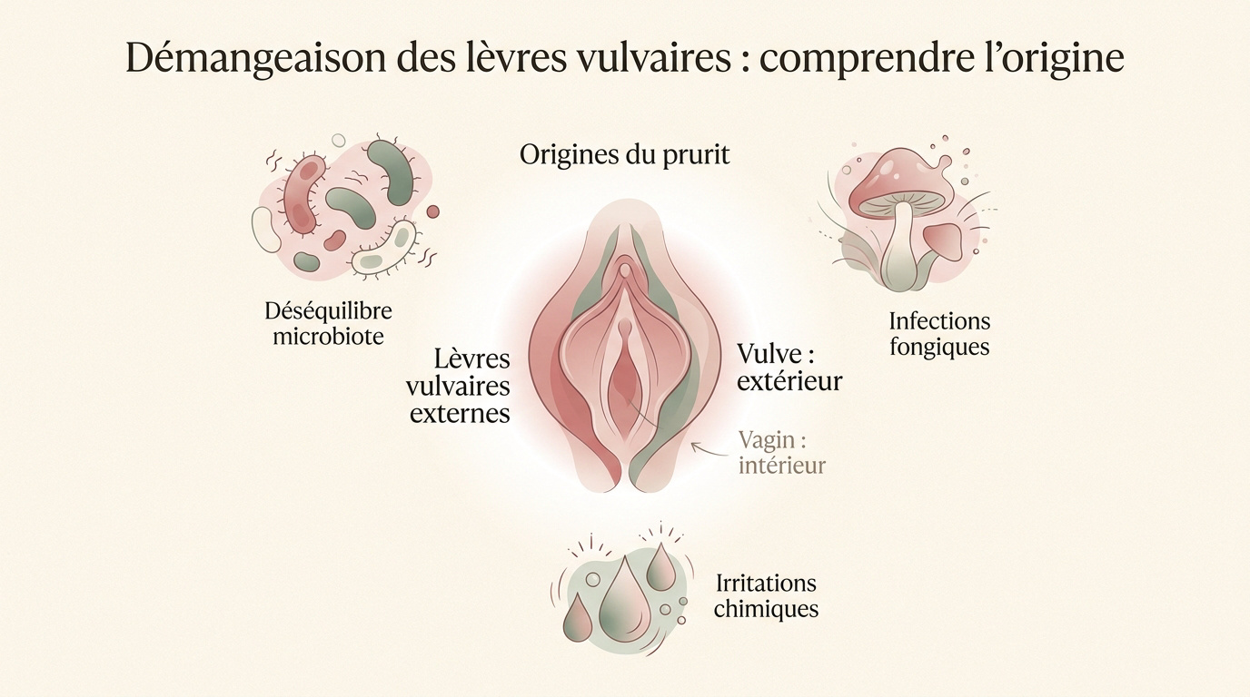 Schéma explicatif des causes de démangeaisons vulvaires et irritations intimes
