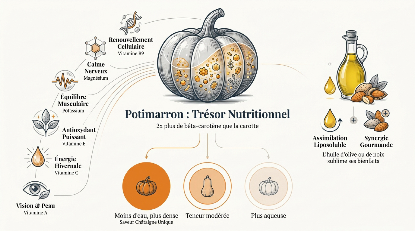 Potimarron entier et découpé riche en nutriments