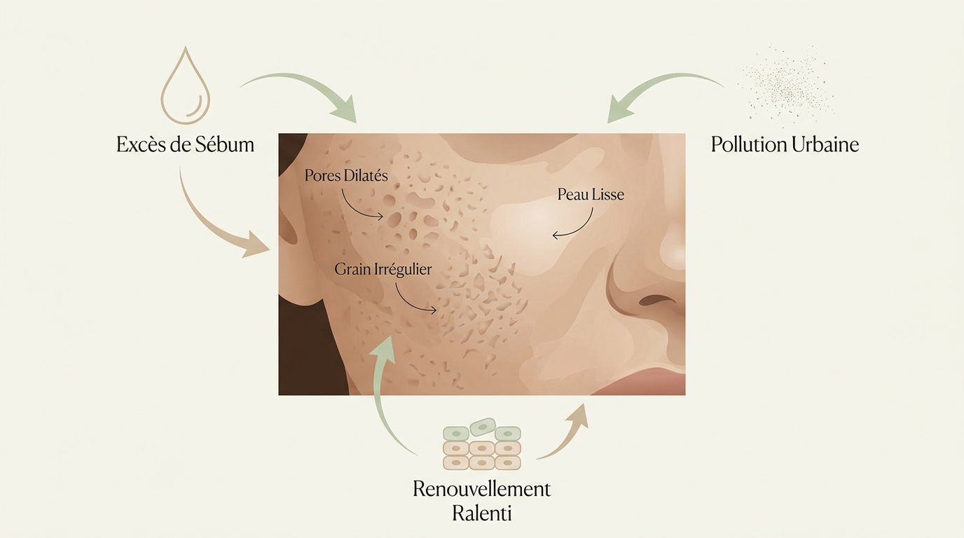 Causes d'un grain de peau irrégulier et pores dilatés