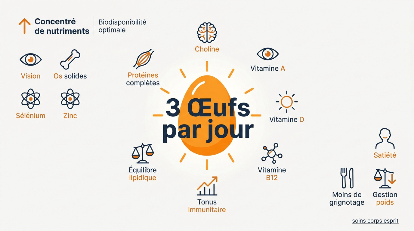 Trois œufs frais illustrant une nutrition saine