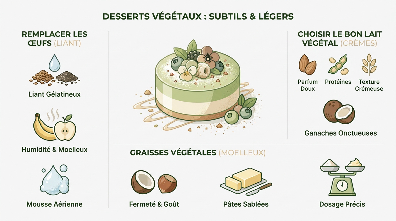 Guide des ingrédients clés pour réussir un dessert sans lait sans œuf