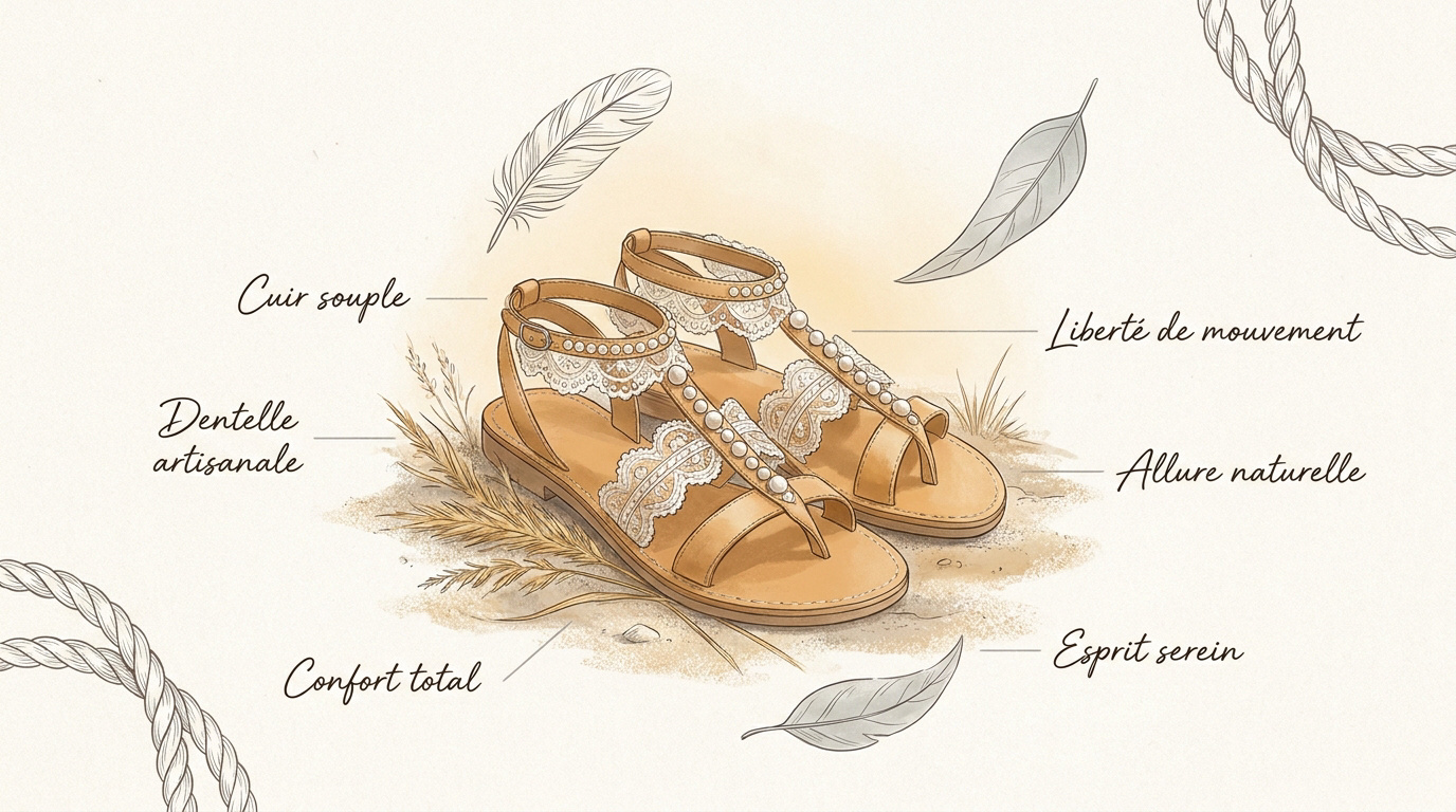 Sandales de mariage bohème en cuir souple avec détails artisanaux pour un confort optimal