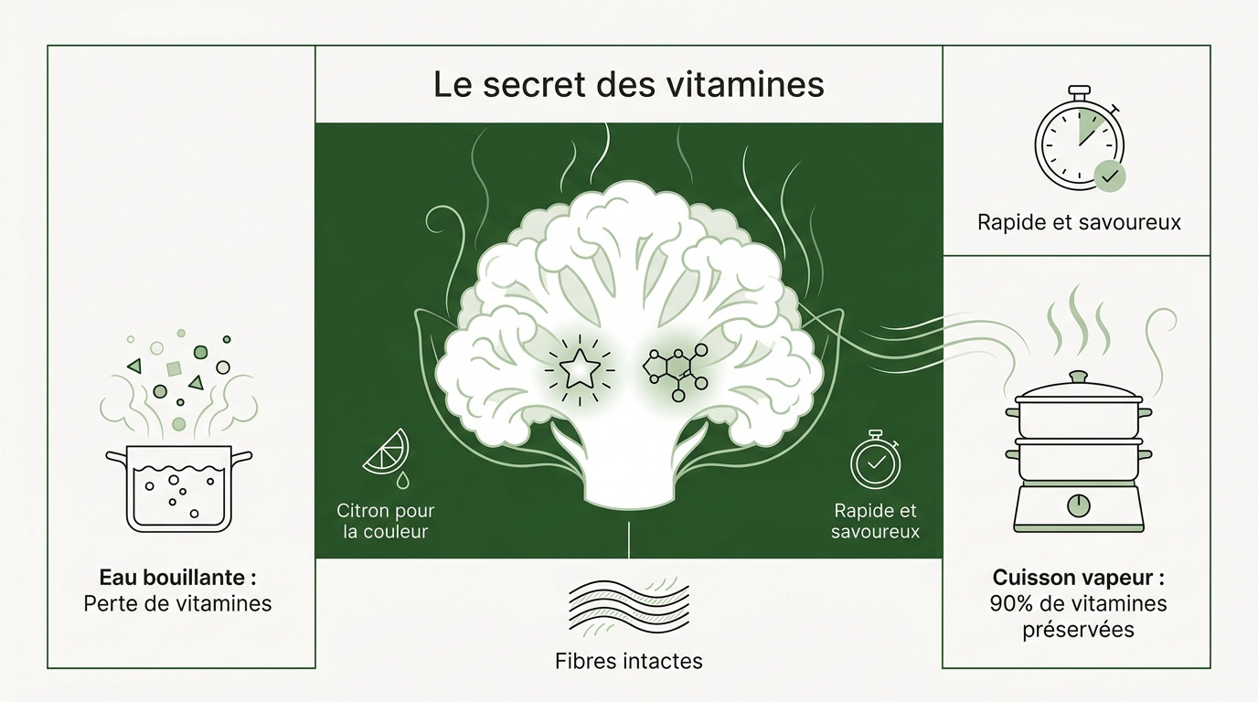 Chou-fleur frais cuit à la vapeur préservant ses nutriments