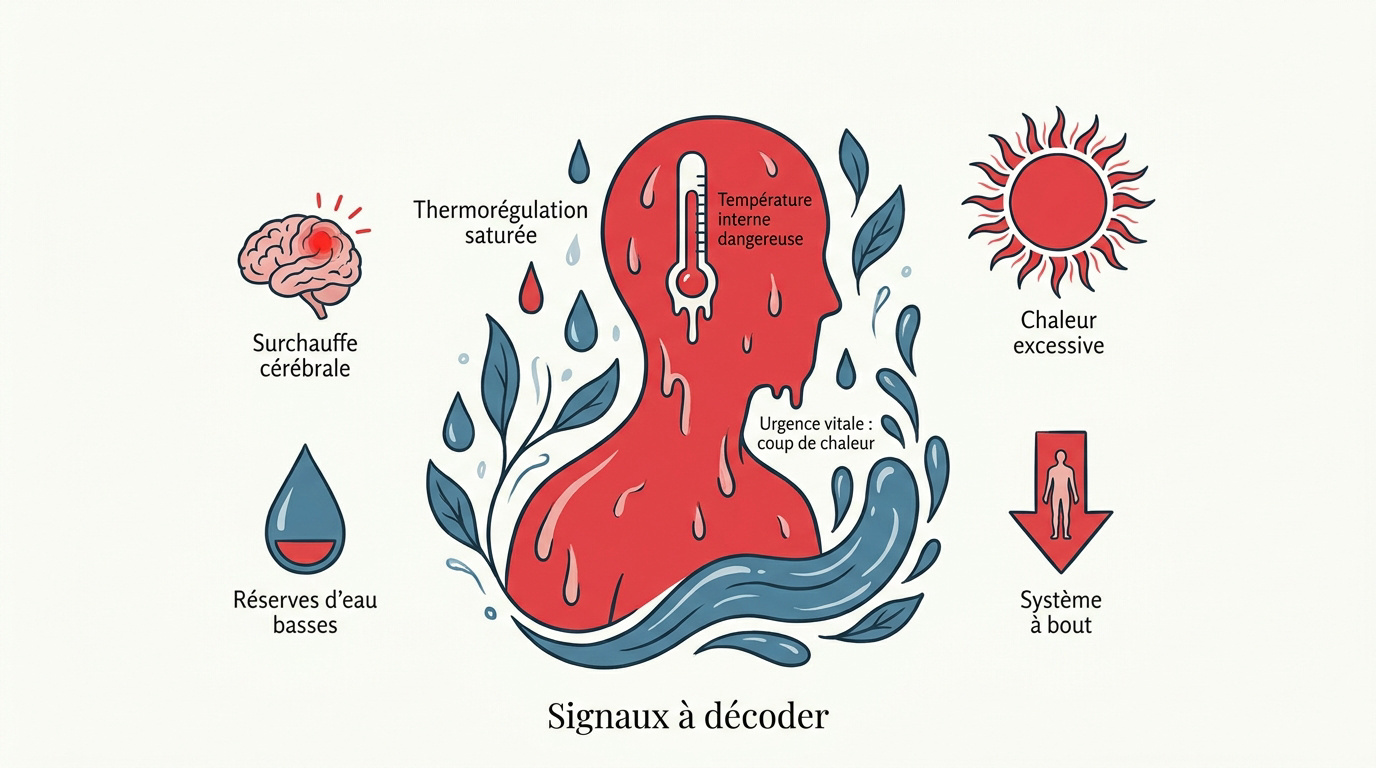 Infographie détaillant les symptômes de l'insolation et du coup de chaleur