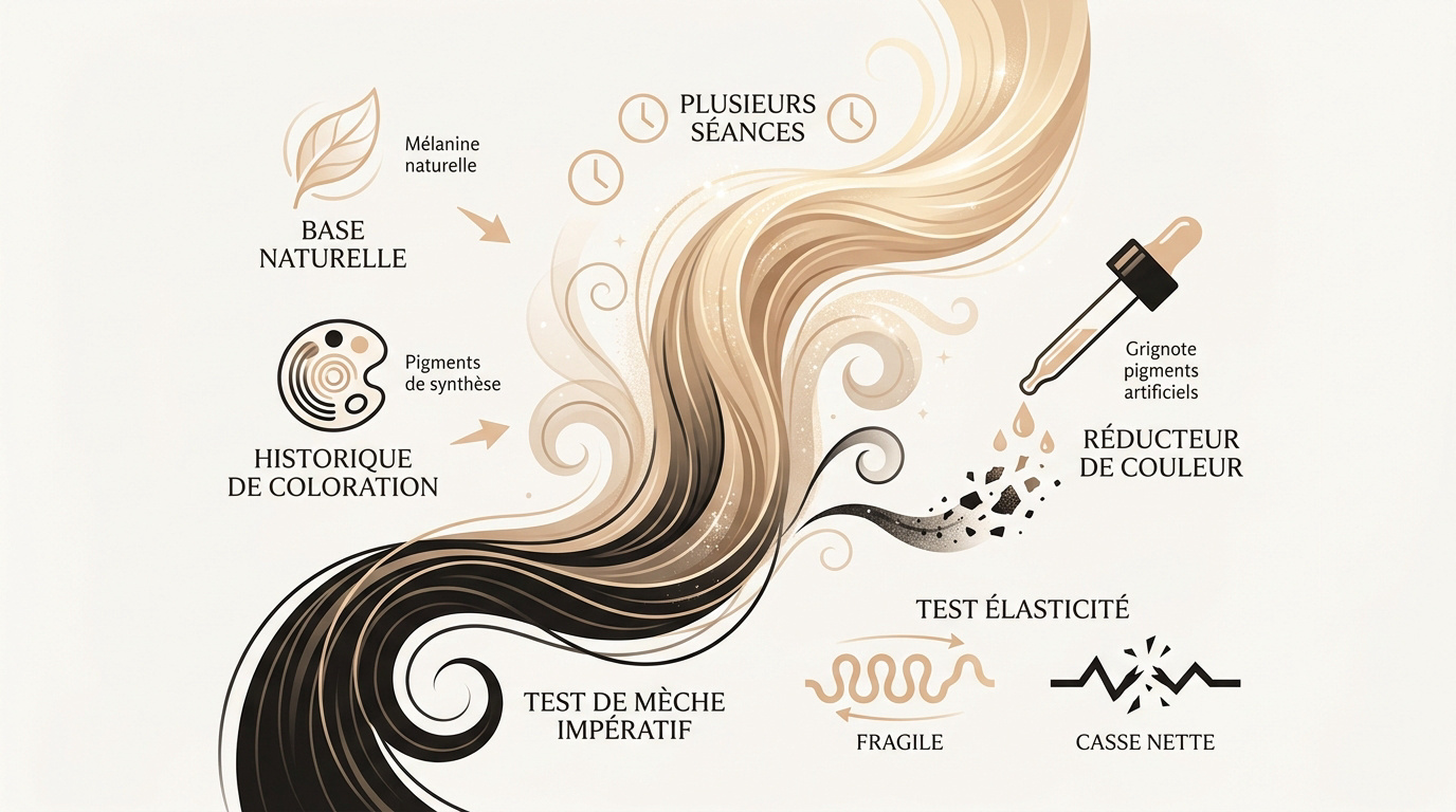 Transformation capillaire avant après du noir vers le blond
