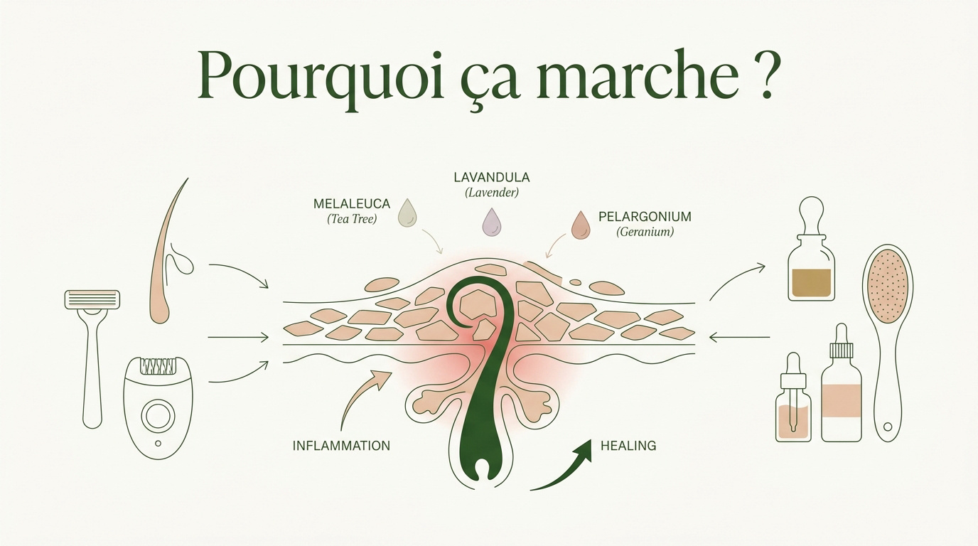 Application d'huiles essentielles sur un poil incarné