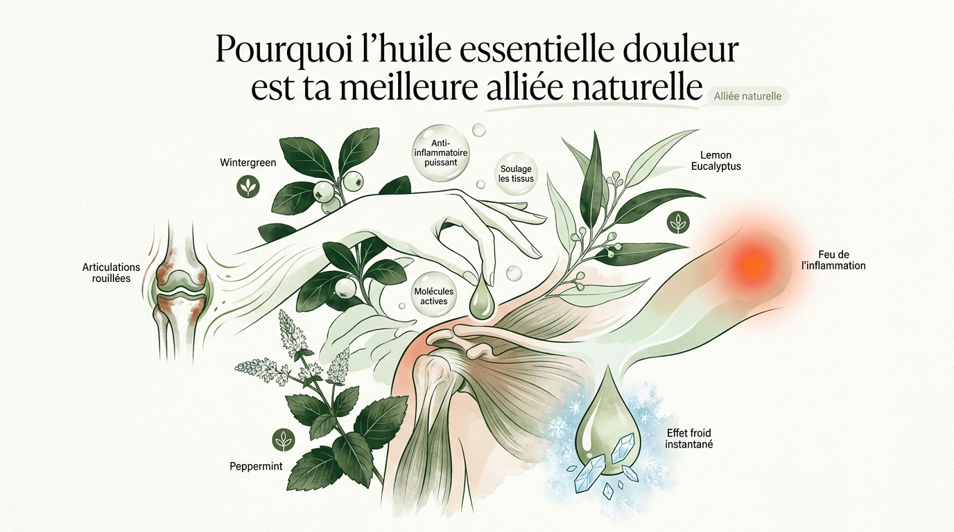 Flacons d'huiles essentielles pour soulager les douleurs articulaires et musculaires