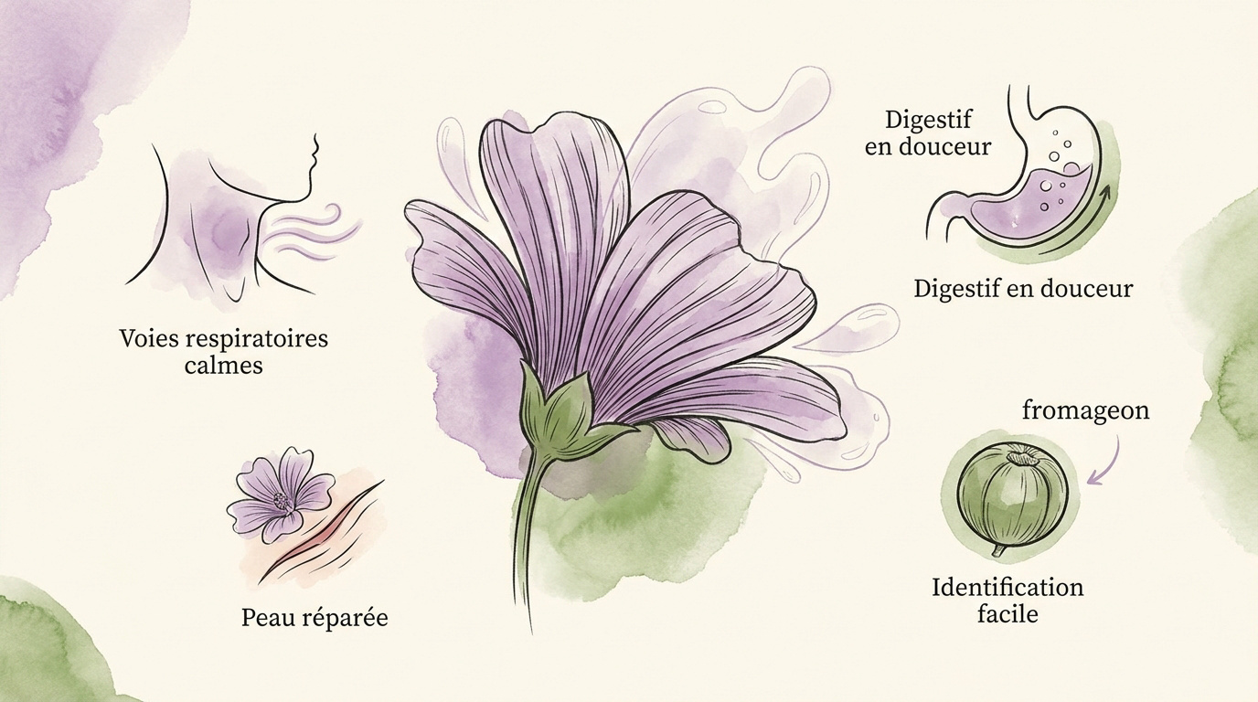Fleurs de mauve sauvage aux pétales striés pourpre en gros plan