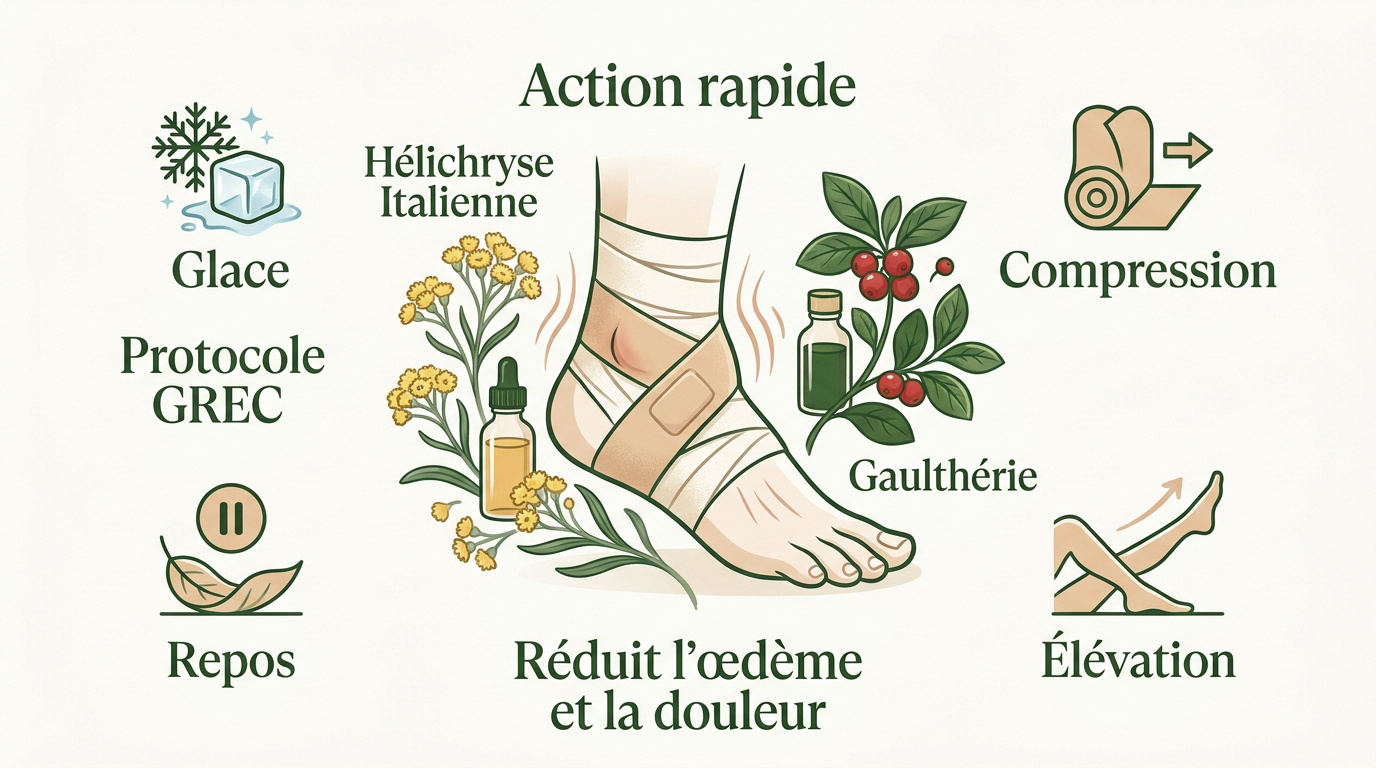 Protocole GREC et huiles essentielles pour soigner une entorse de cheville