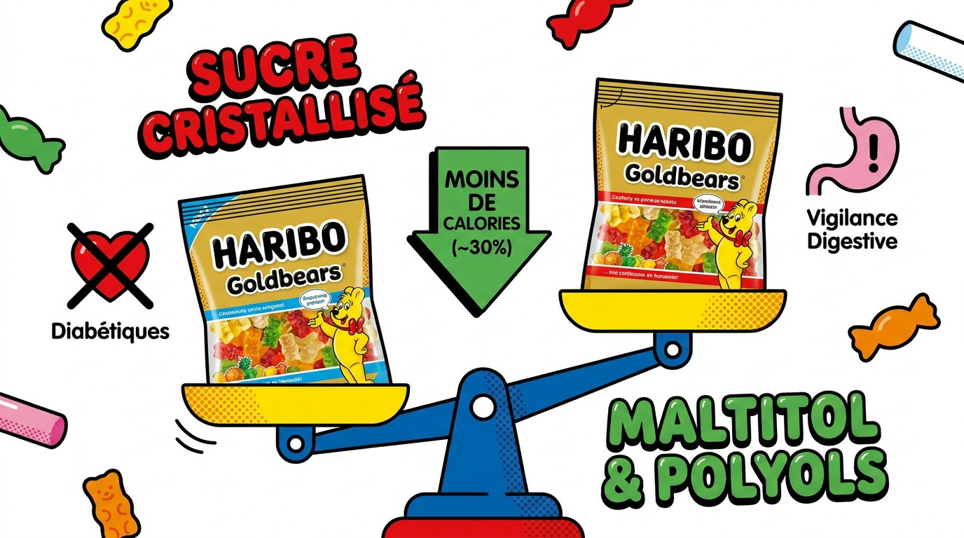 Comparatif nutritionnel bonbons Haribo classiques vs sans sucre